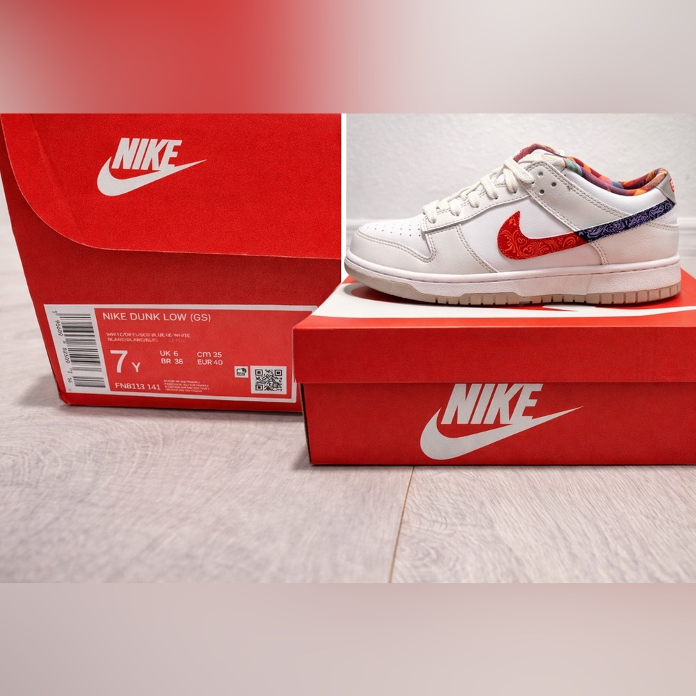 Nike Dunk Low GS White and Red Pattern Sneakers